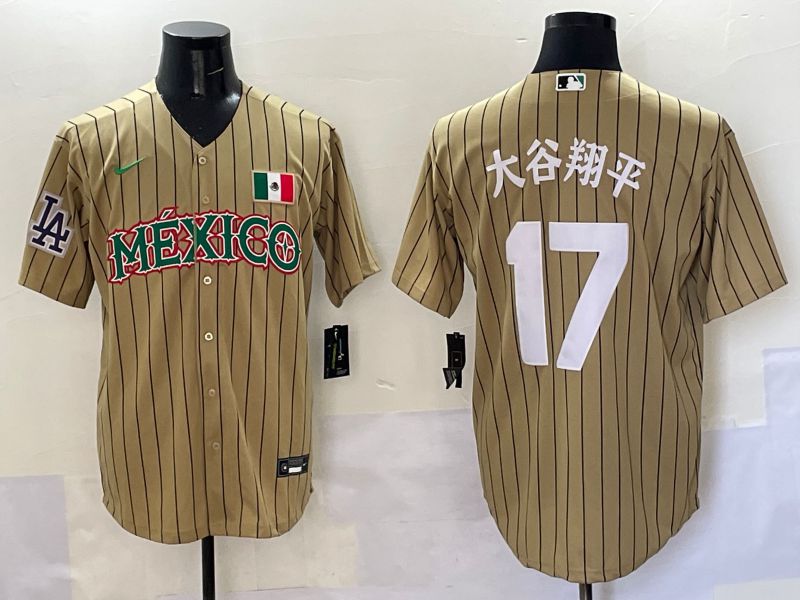 Men Los Angeles Dodgers #17 Ohtani Brown Stripe Mexico Joint Name 2025 Nike MLB Jersey style 39->los angeles dodgers->MLB Jersey